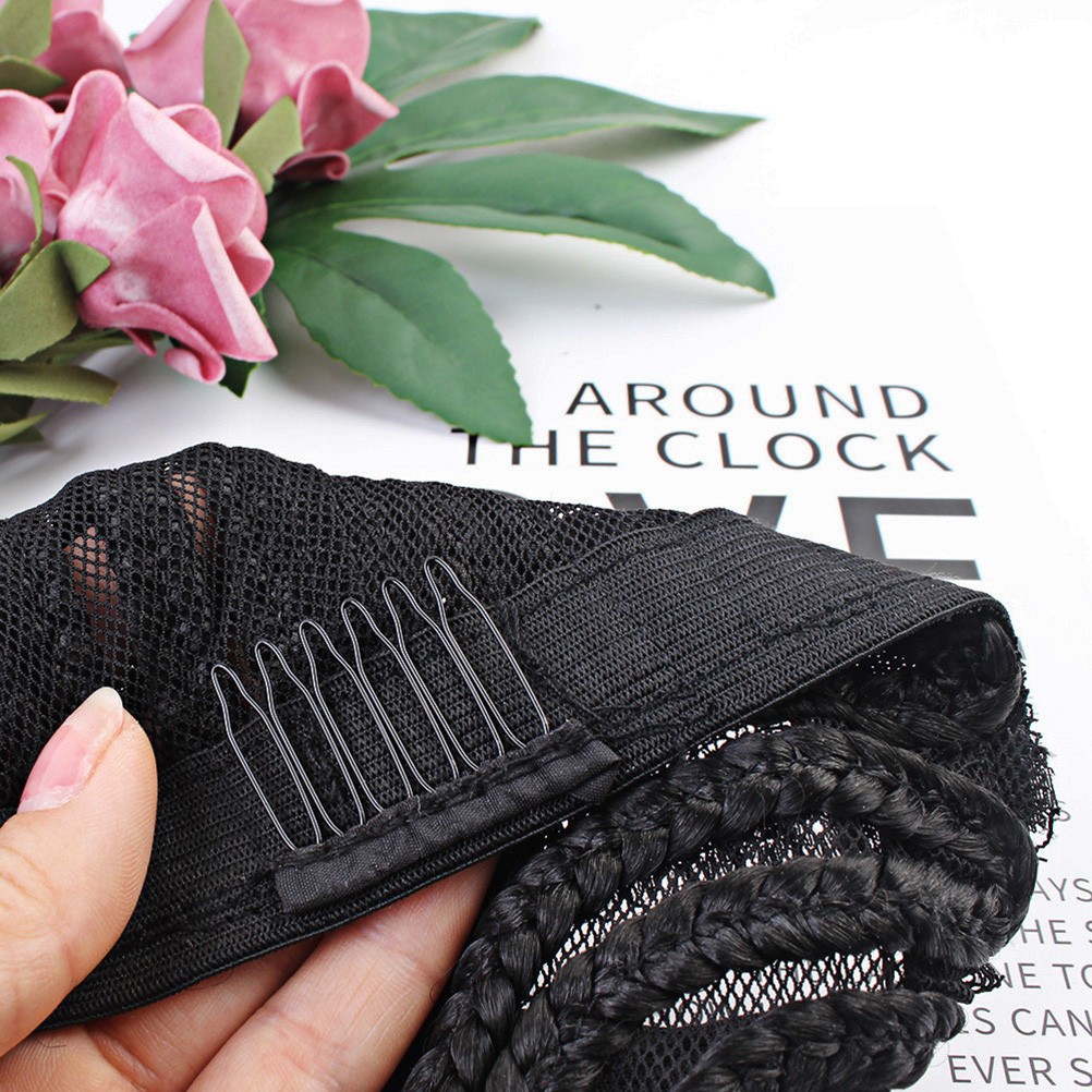 2Pcs Cornrow Wig Cap Black Elastic with Side Combs Comfortable for Sew-in Wigs