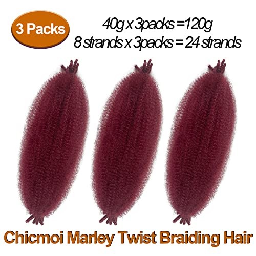 Springy Afro Twist Hair 16 Inch Curly Braiding 16 Inch (Pack of 3) Burgundy