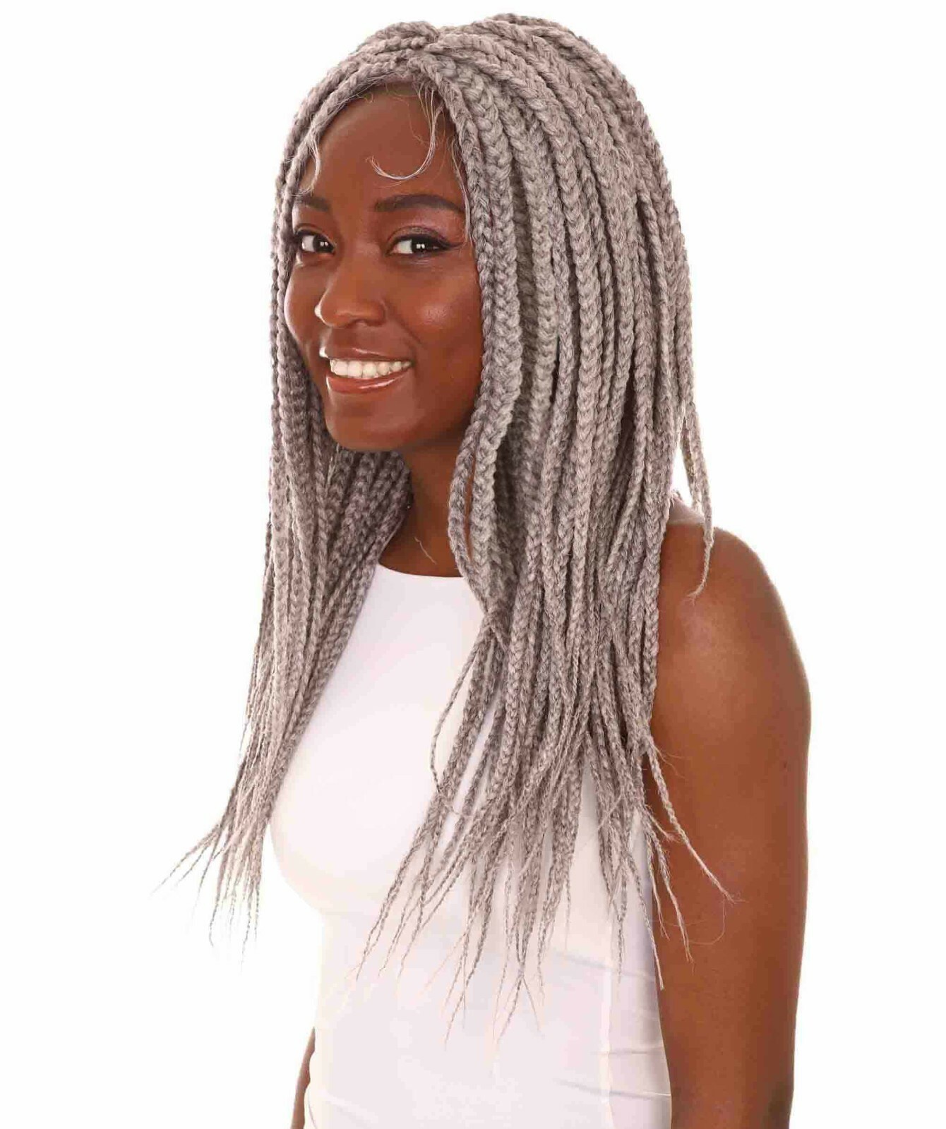 LUXLUXE Uyai Straight 23″ 4X4 Hand-Tied Lace Braided Wig,BLT-0122, Grey
