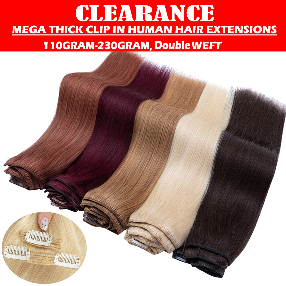 Double Weft 100% Real Human Hair Extensions Clip In Remy Hair THICK Full Head US