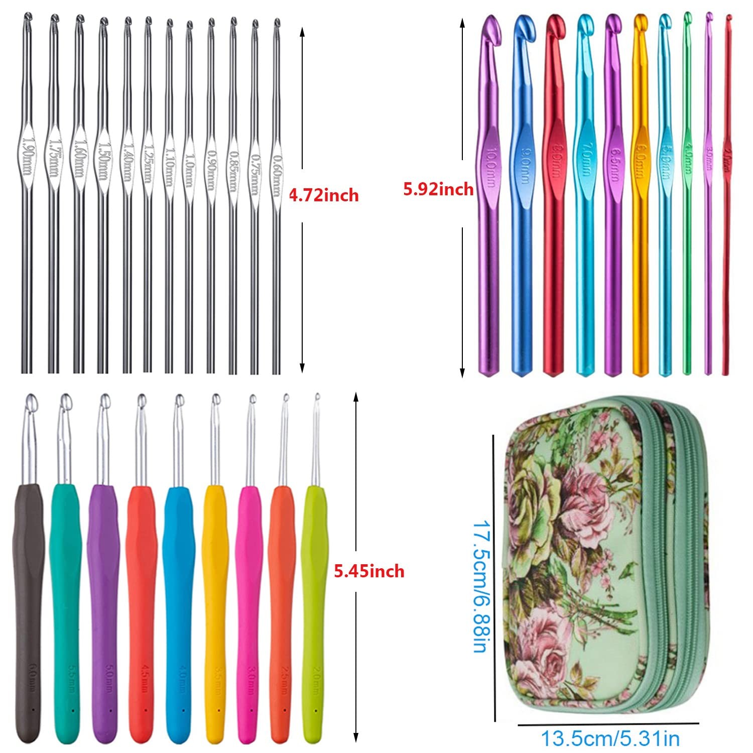 Weabetfu 102pcs Crochet Hooks Set Hook Kit with 0.6mm to 10mm, Green
