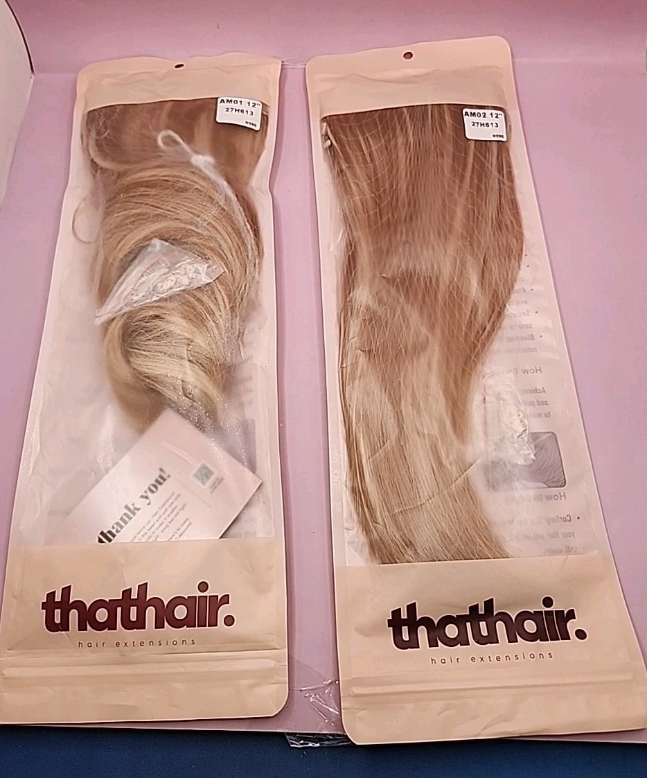 Thathair High Quality Halo Hair Extensions 12″ + Wavy & Straight – Golden Blonde