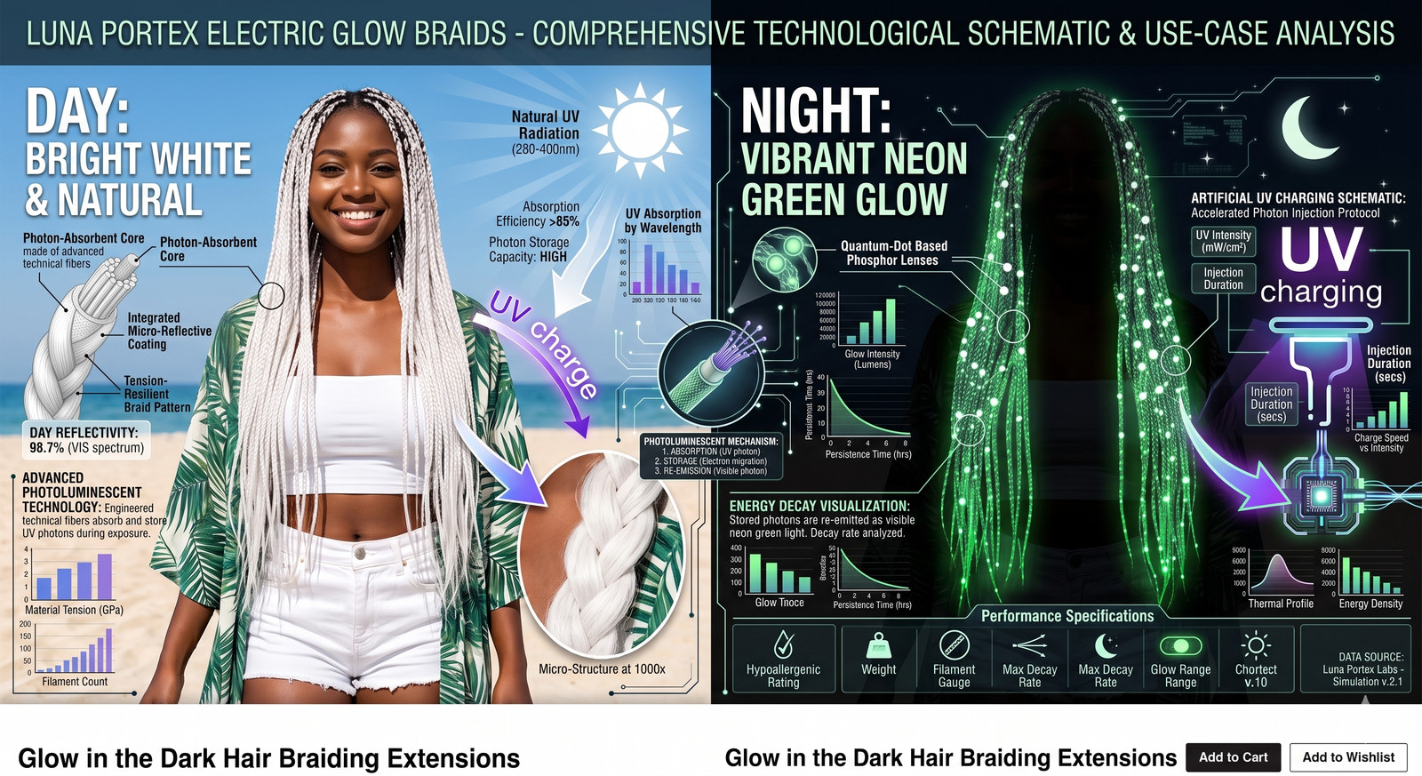 Glow in the dark Hair Braiding Extensions 4 Pack