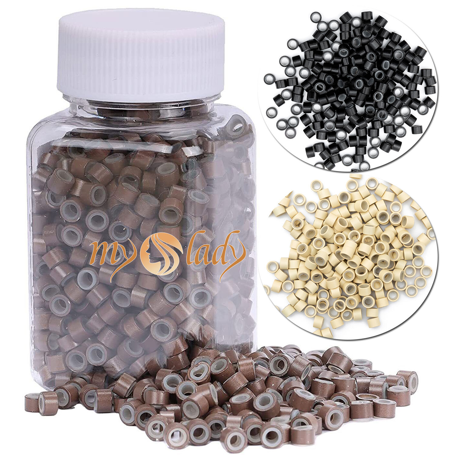 500/1000PCS Silicone Lined Micro Ring Mini Beads for I Tip Human Hair Extensions