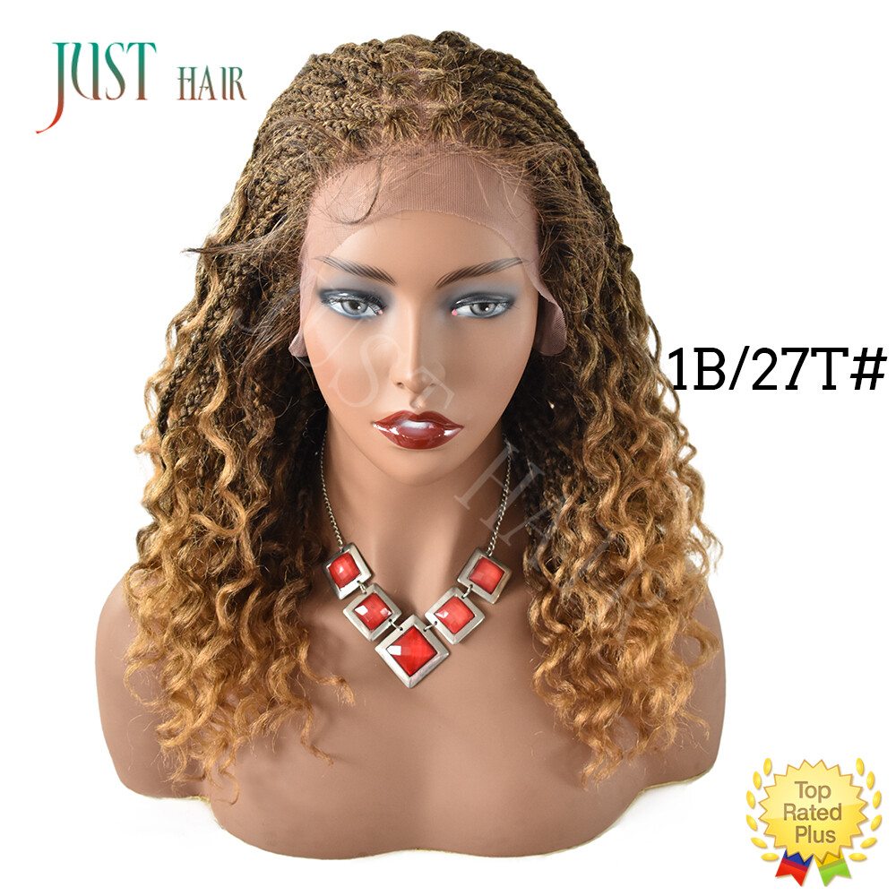 Curly Ends Box Braided Lace Front Wigs for Women Baby Hair Kanekalon Synthetic