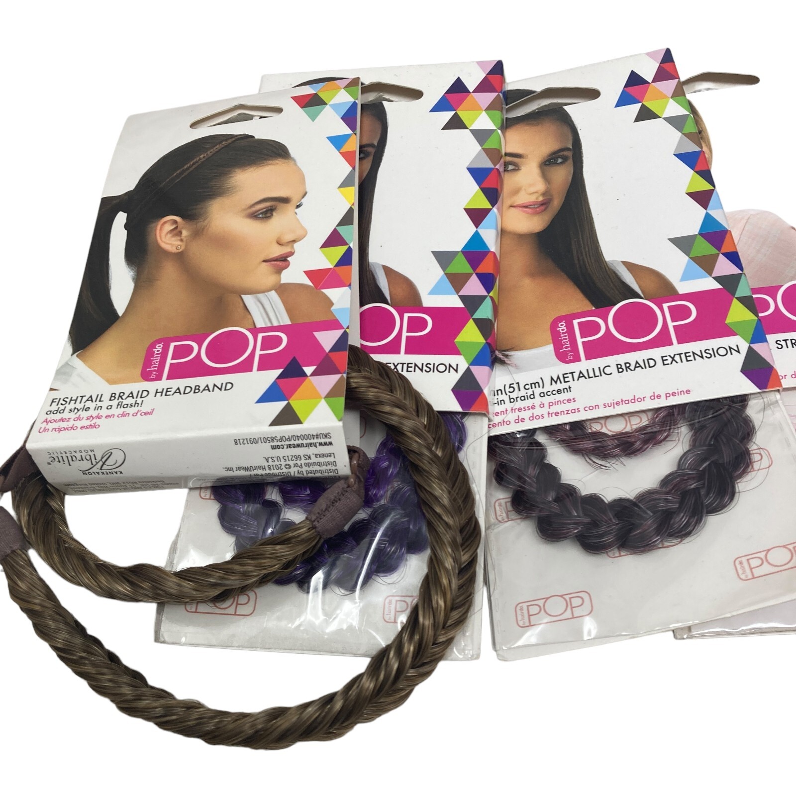 Hairdo Pop Hair Extension Color Strip & Clip In Braid Extension Lot of 5 Various