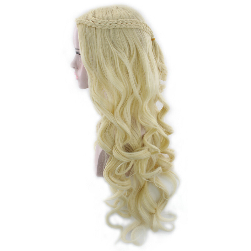 Women’s Wavy Curly Wig Long Ladies Hair Fluffy Wig Grey Blonde Wigs+Wig Cap