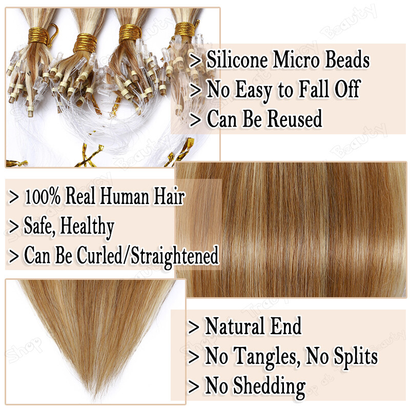 200S Microlink Beads Loop Ring 100% Remy Real Human Hair Extensions THICK 1G/S