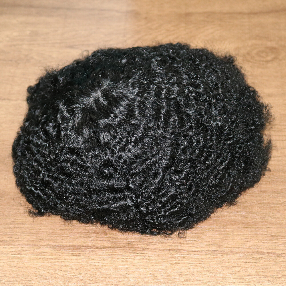 10MM 360 Wave Man Toupee Hair Unit African Black Mens Curly Replacement System