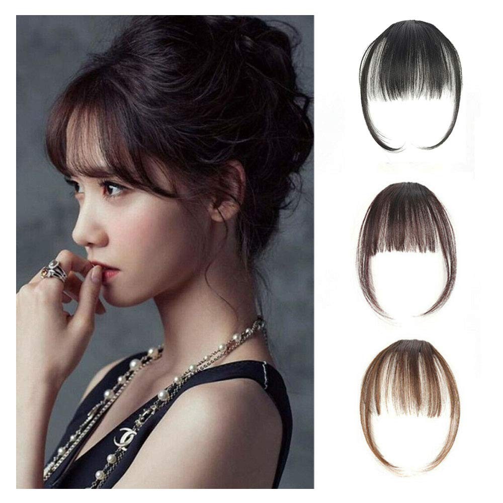 Clip In Bangs Human Hair Extensions Dark Brown Remy Fringe Hairpiece