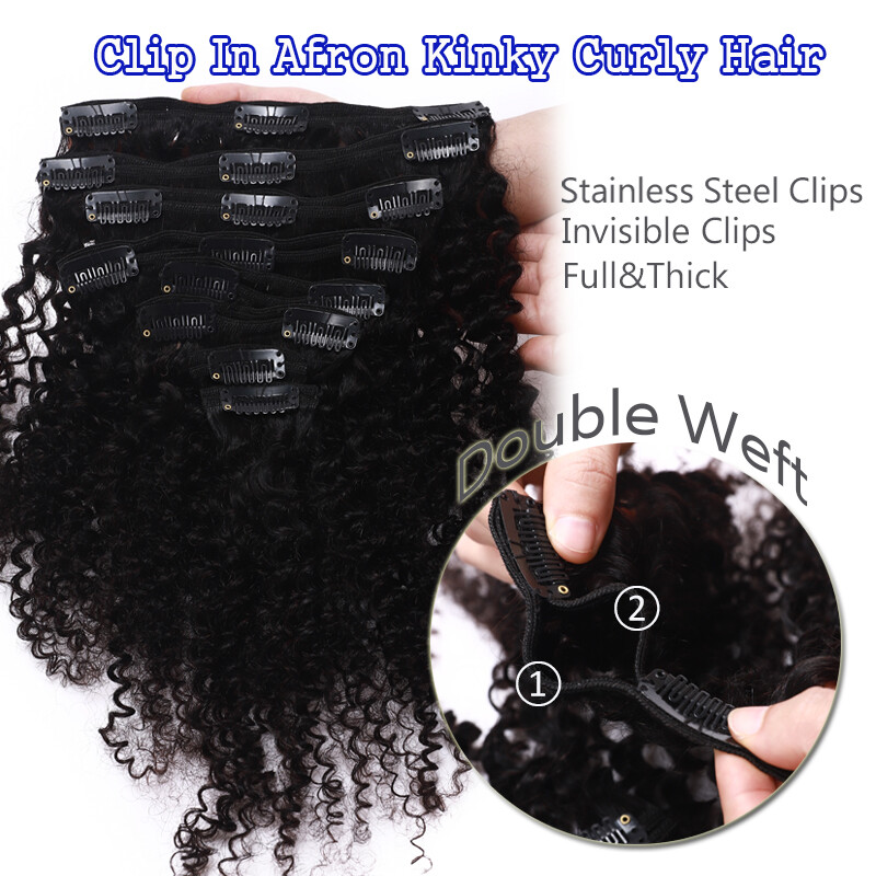 Yaki Straight Virgin Clip In Human Hair Extensions African Kinky Curly THICK 24″