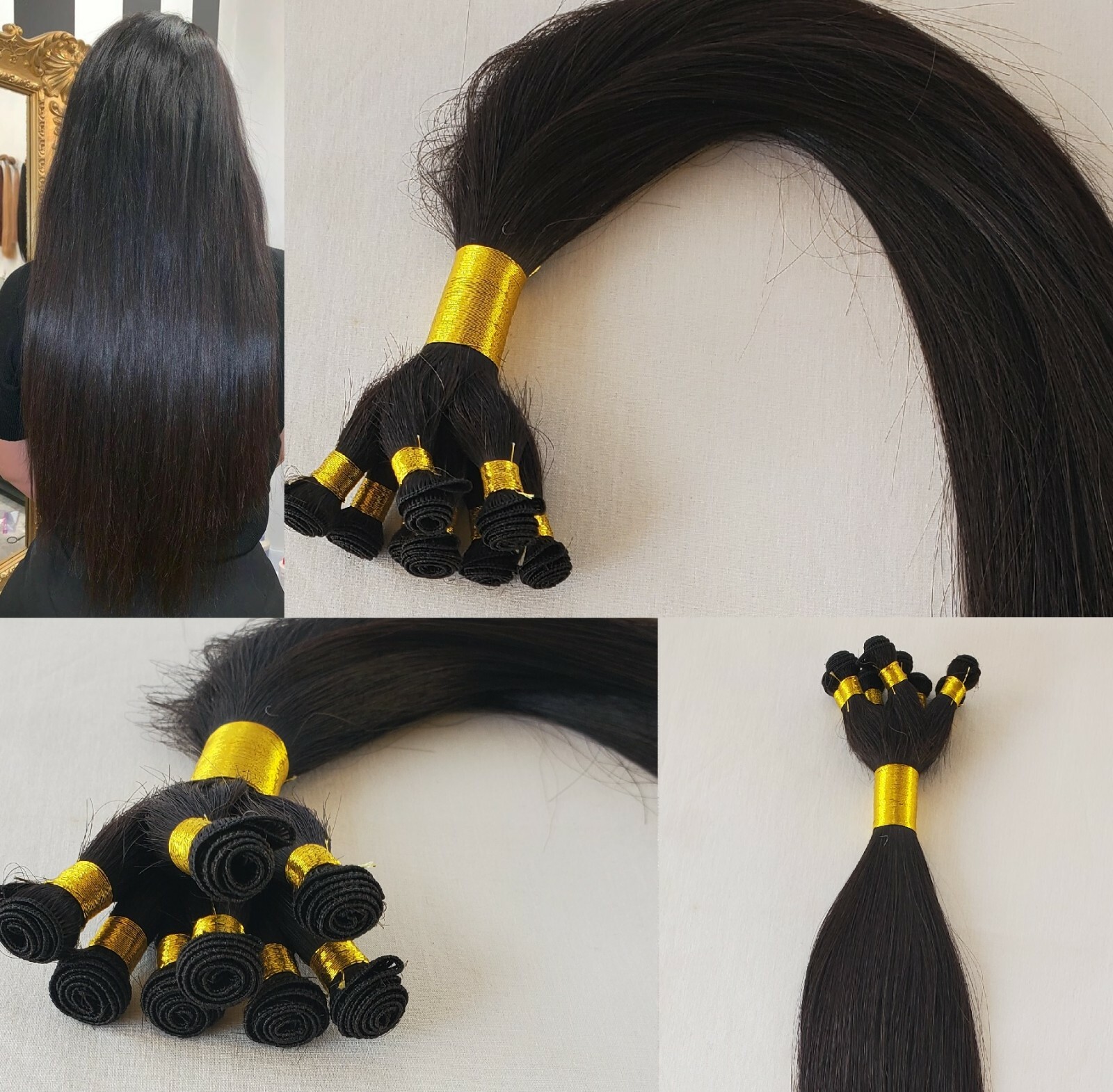 18″, 20″, 22″ Hand-Tied Weft, 100 grams, Human Remy Hair Extensions #1B