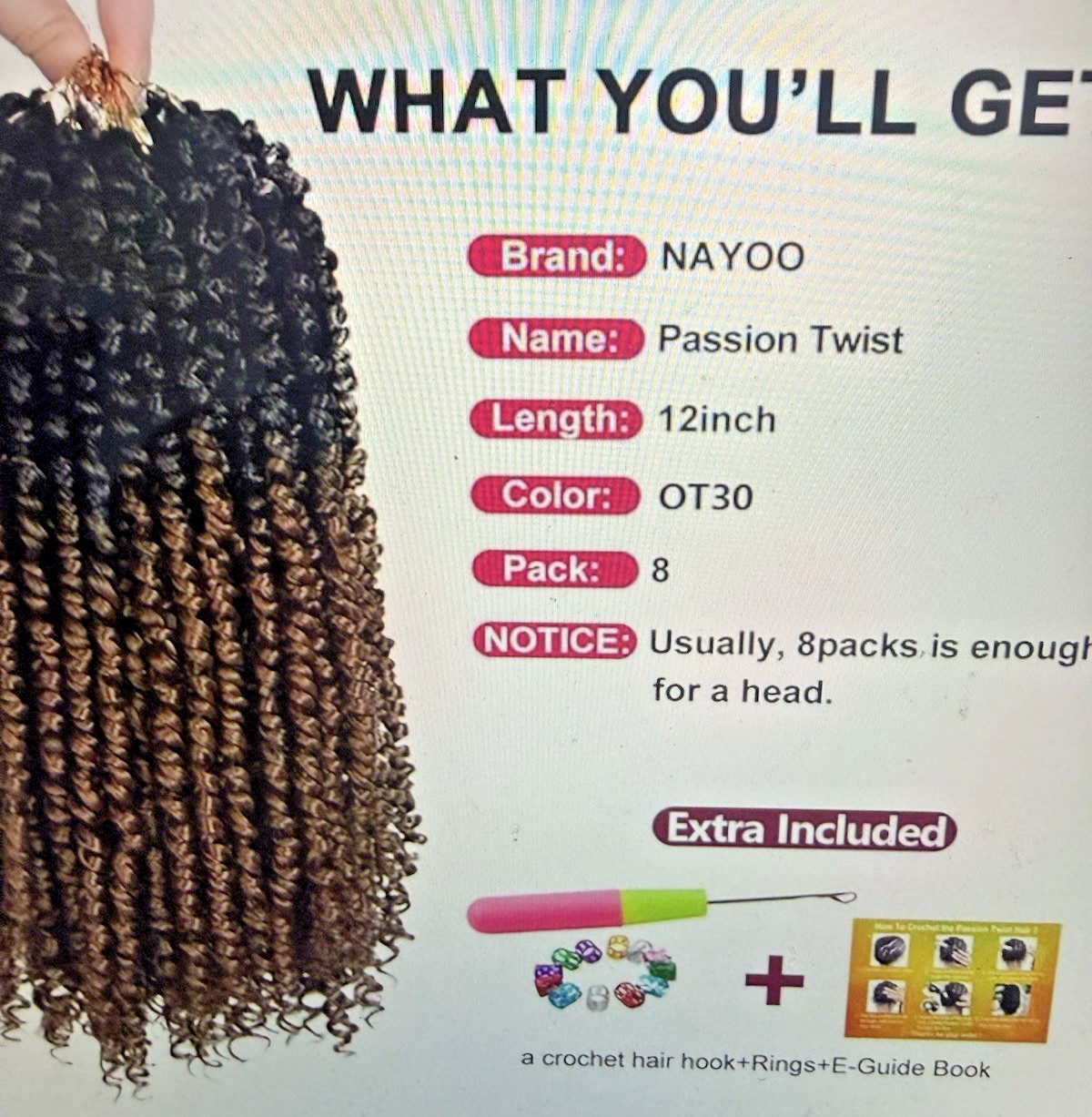 NEW NAYOO Passion Twist Crochet Hair 12 inch 8 Packs Curly Pre-twisted OT30