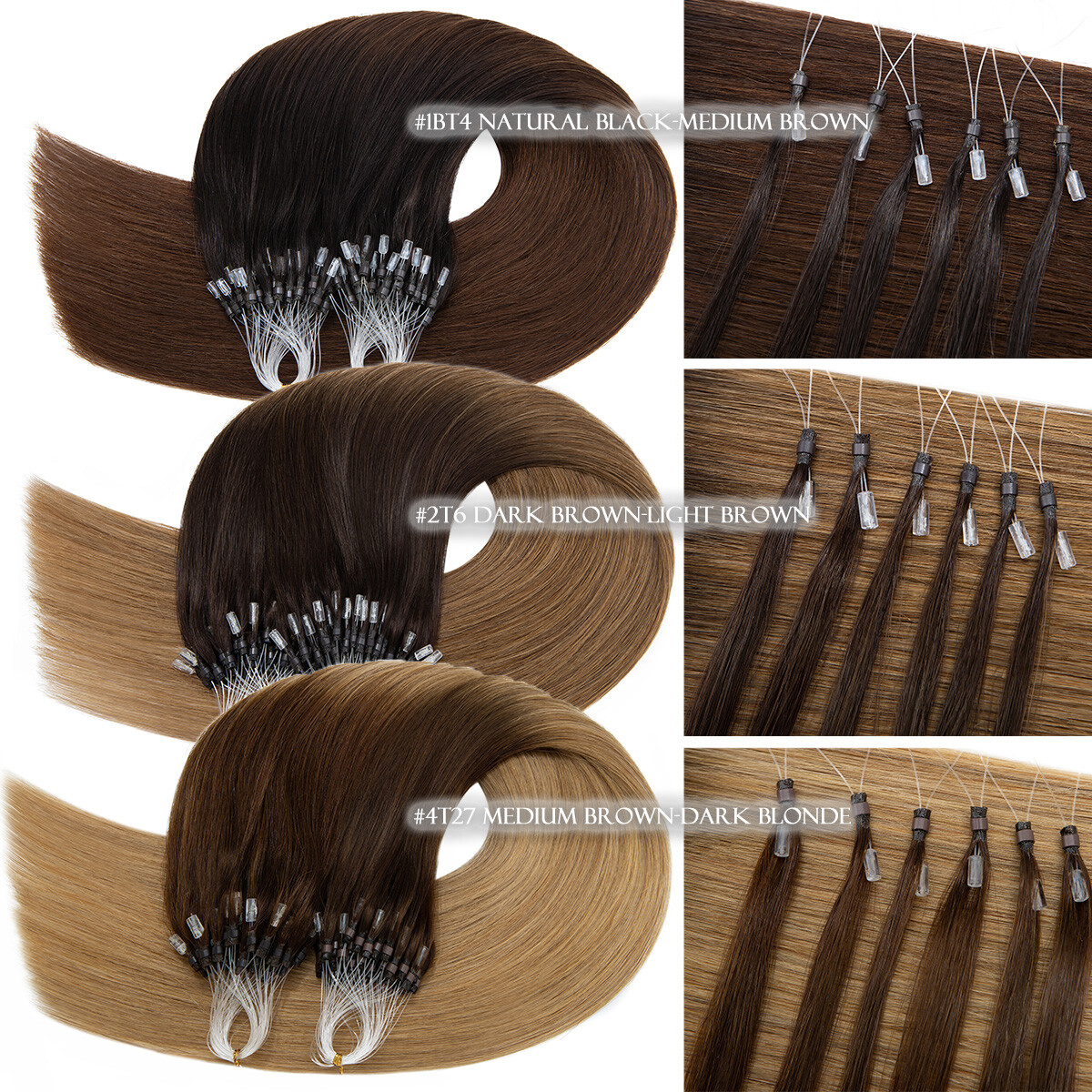 300 Strands Stick Pre Bonded Micro Loop Ring Remy Human Hair Extensions Balayage