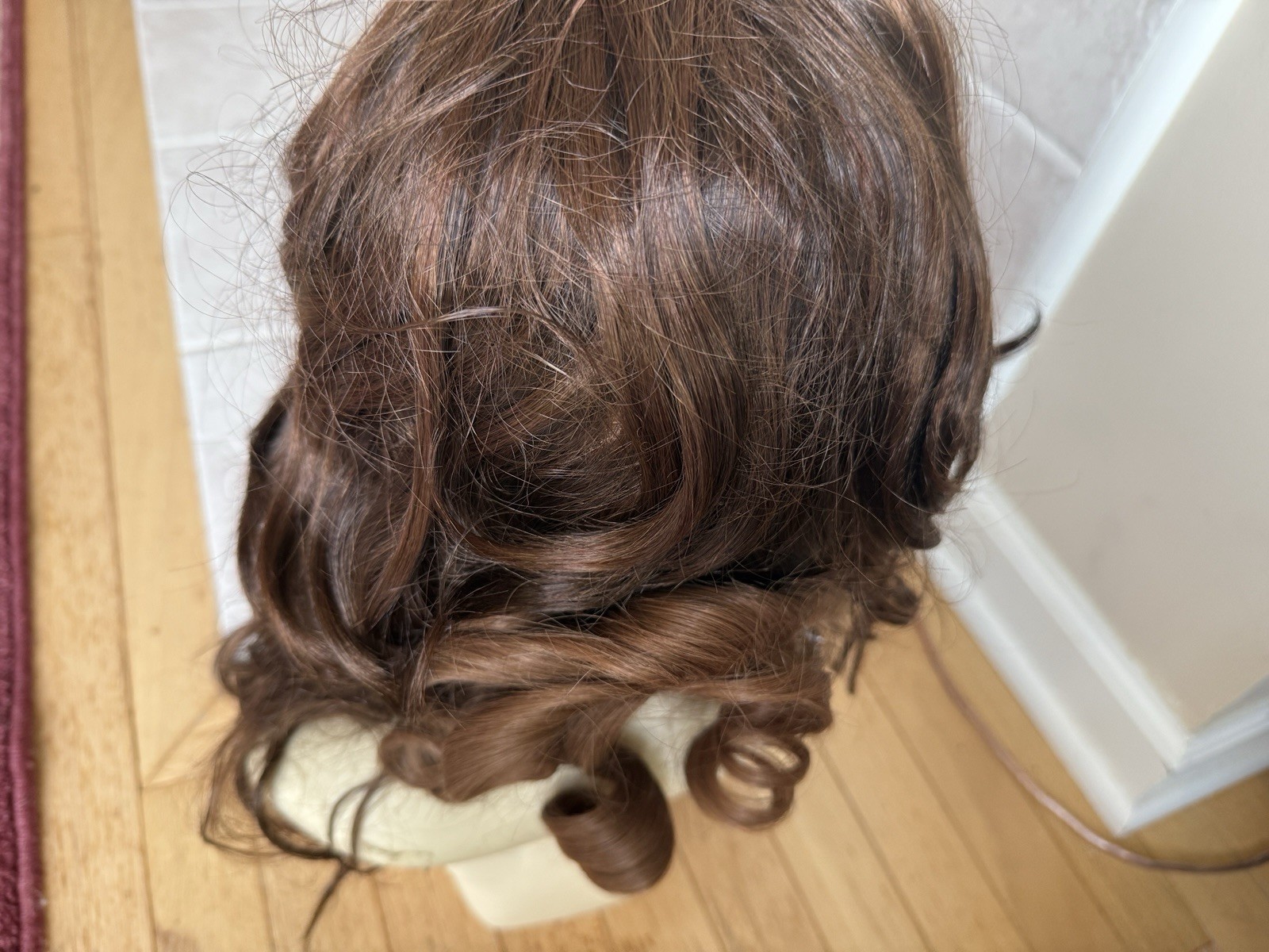 100% Human Hair Wiglet Light Brown 10 Messy Curly Swirls Clip Back Extension New