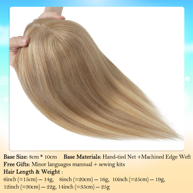 Full Lace Topper Clip in Real Remy Human Hair Toupee 8x10CM Hairpiece Free Part