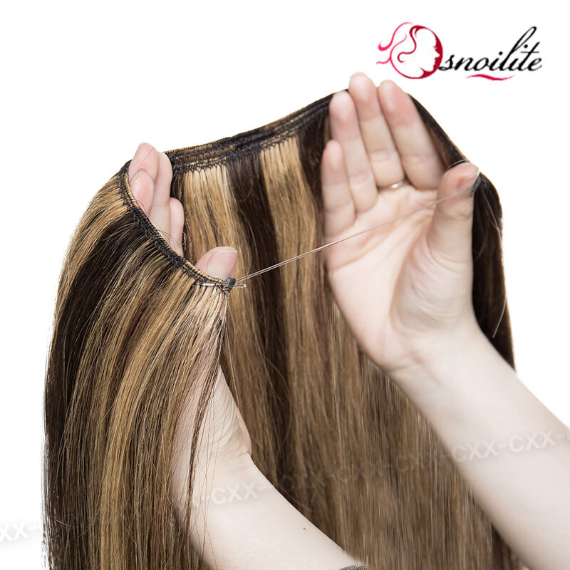Wire Hair Extensions Real Remy Human Hair Hidden One Piece Headband Weft NO-CLIP