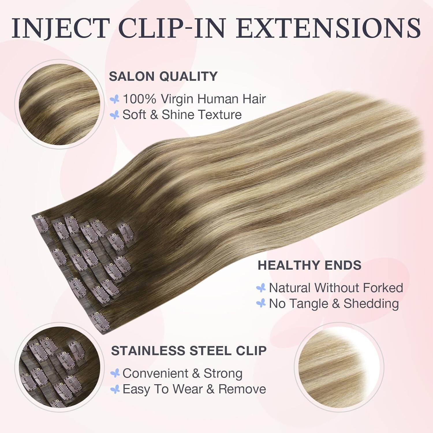 Invisi Edge Clip in Hair Extensions Real Human Hair 14 inch 110g 7pcs, Walnut Br