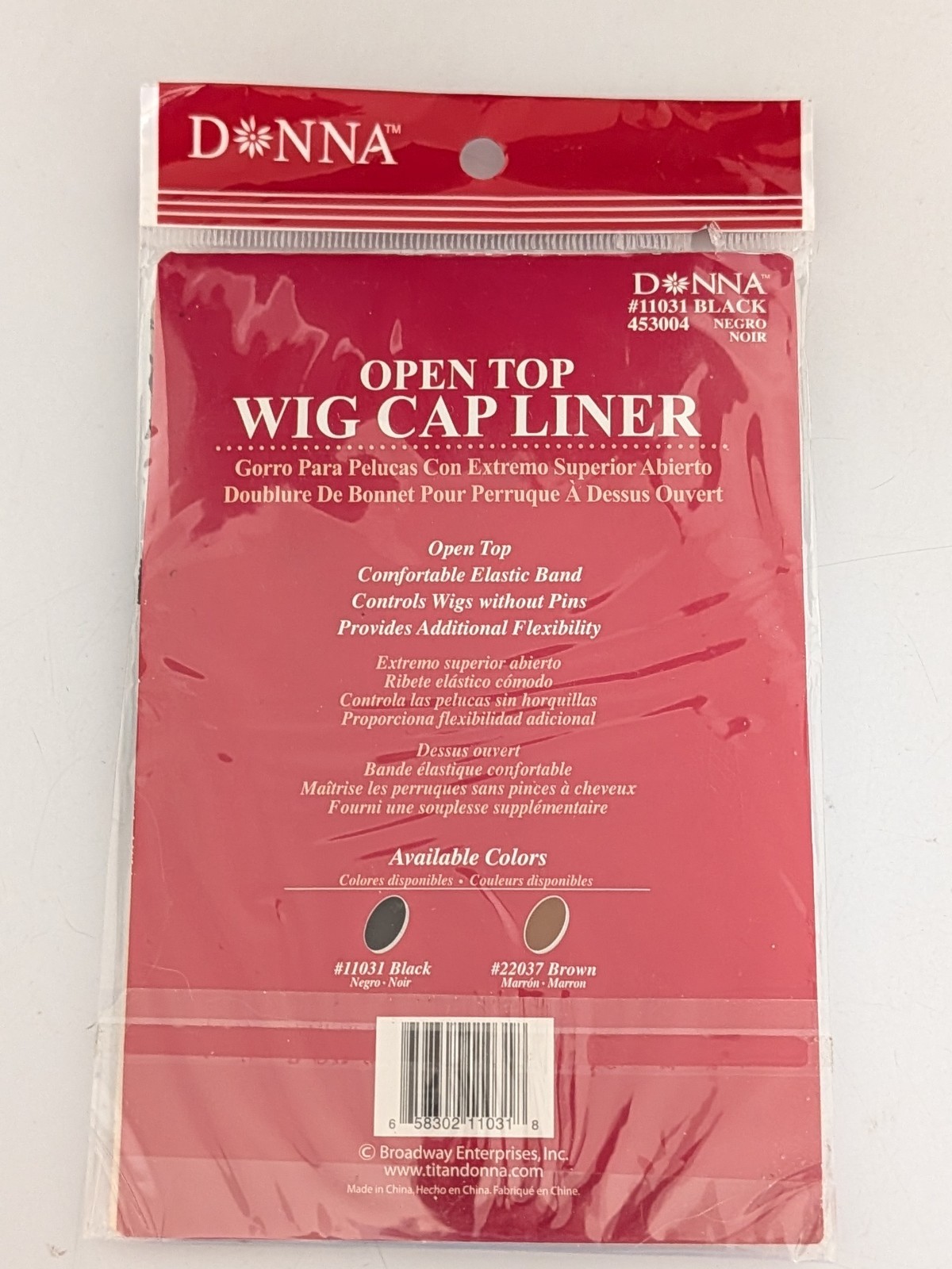 Donna Black Open Top Wig Top Liner #11031 New in Package