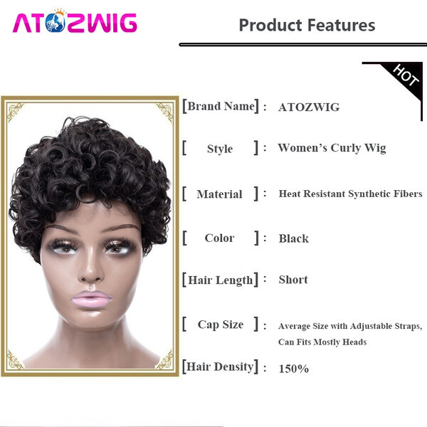 Natural Looking Big Curls Pixie Cut Short Wigs For Black Women 6Inch Short Curly