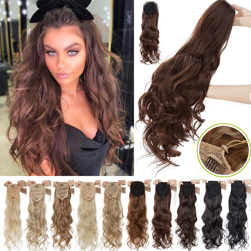24 inch Drawstring Ponytail Clip in Thick Head Hair Extensions Thick As Human v3