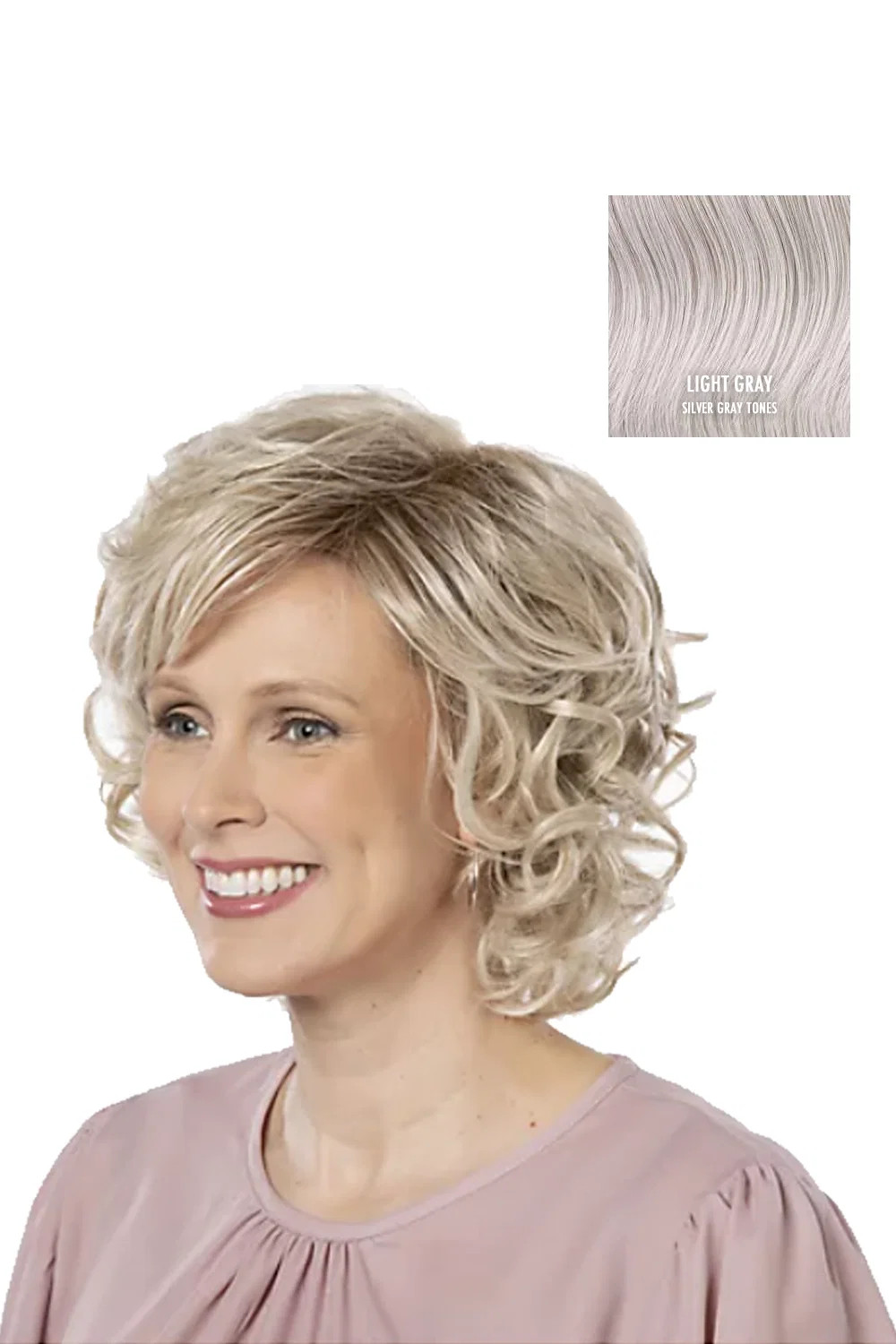 Toni Brattin MidLength Curl Heat Styleable Synthetic Wig Lght Gry Reg