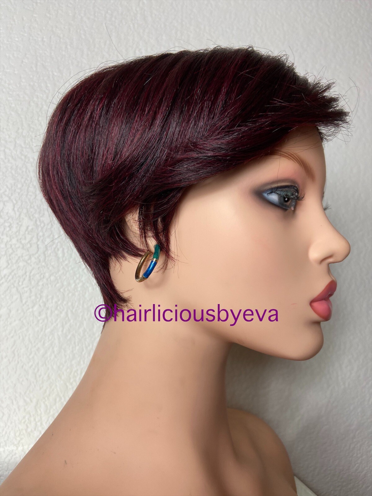 Synthetic Wig Short Pixie Wig Buzz Cut Red Wine Burgundy 99j