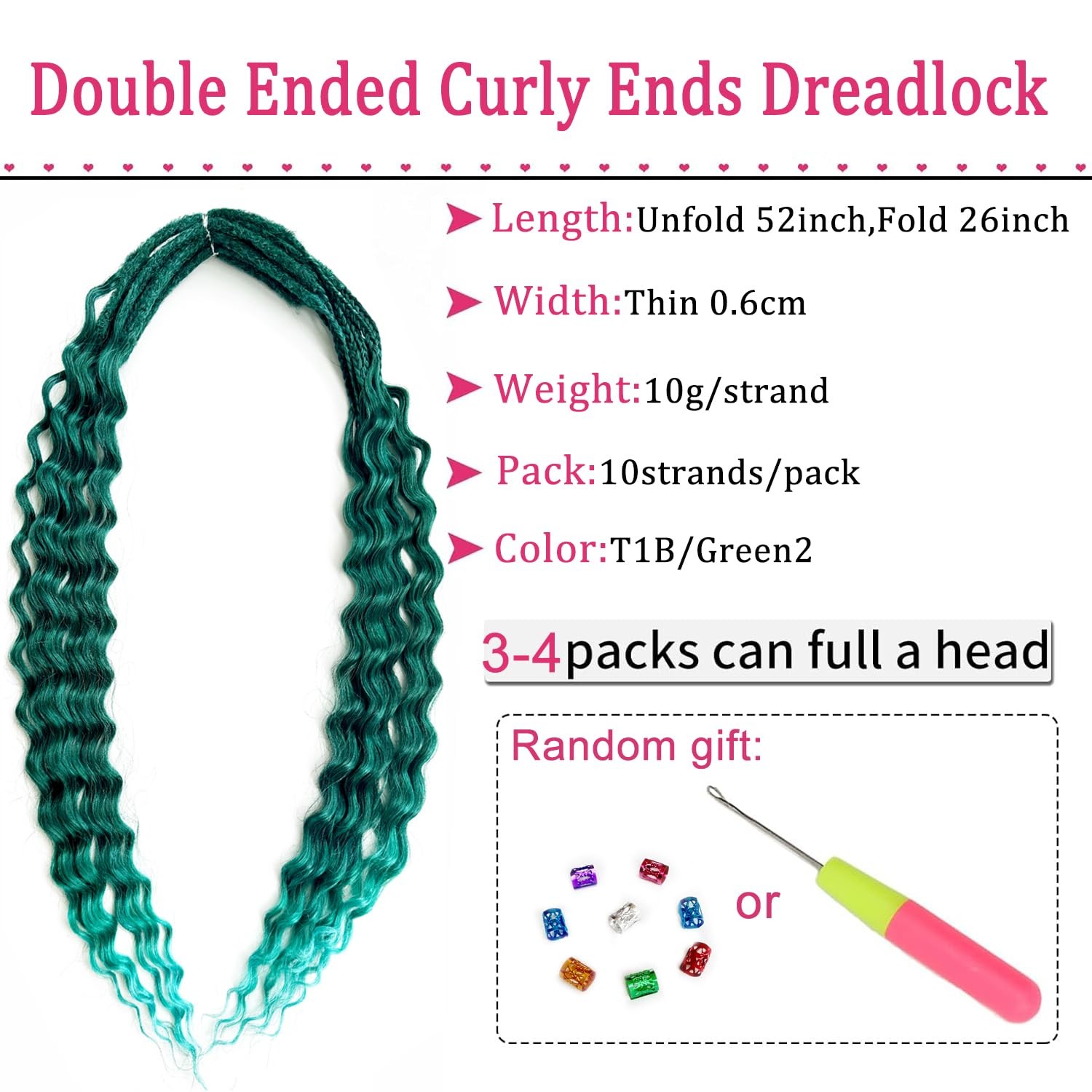 Hiwondery Curly Dreads Braid Boho Style Dreads Synthetic Double Ended Dreadlock