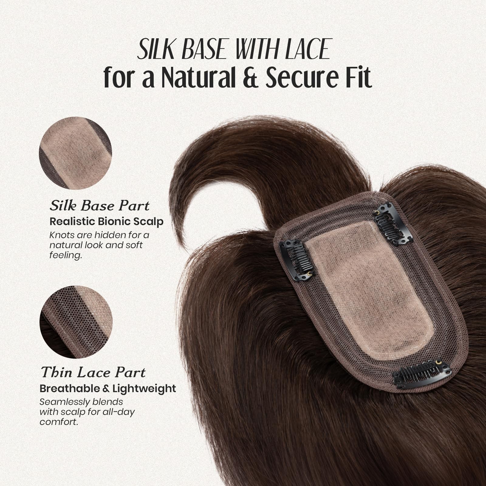 My-Lady Human Hair Toppers For Women Real Human Hair Bangs Thin 7 Silk Base