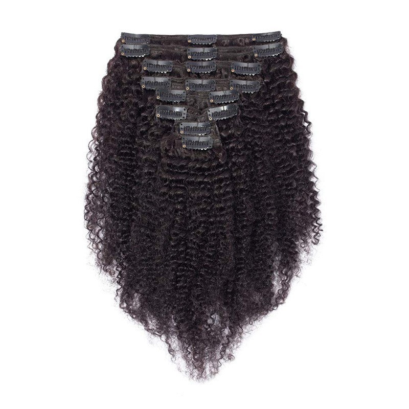 8-24″ Afro Kinky Curly Brazilian Human Hair Clip in Extensions Full Set Black