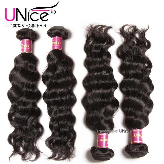 UNice Brazilian Natural Wave Human Hair Extensions 4 Bundles Virgin Hair Weaves