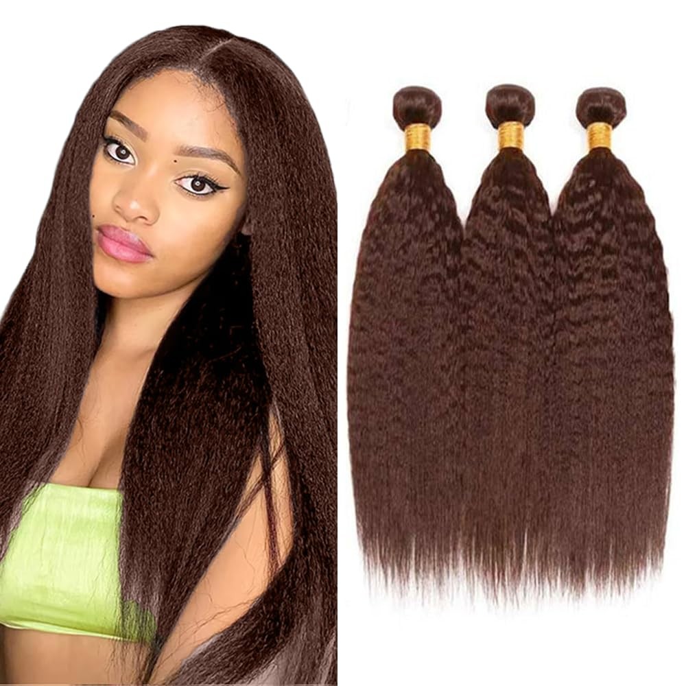 Color #4 Bundles Yaki Straight Bundle Human Hair 14 16 18 Inch Brazilian Virg…