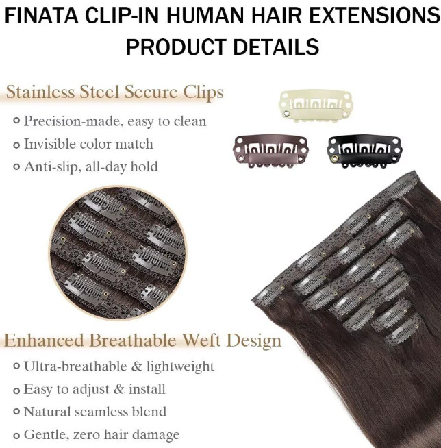 20″ Triple Weft 100% Remy Human Hair Clip-In Extensions (7-Piece Set) Dark Brown