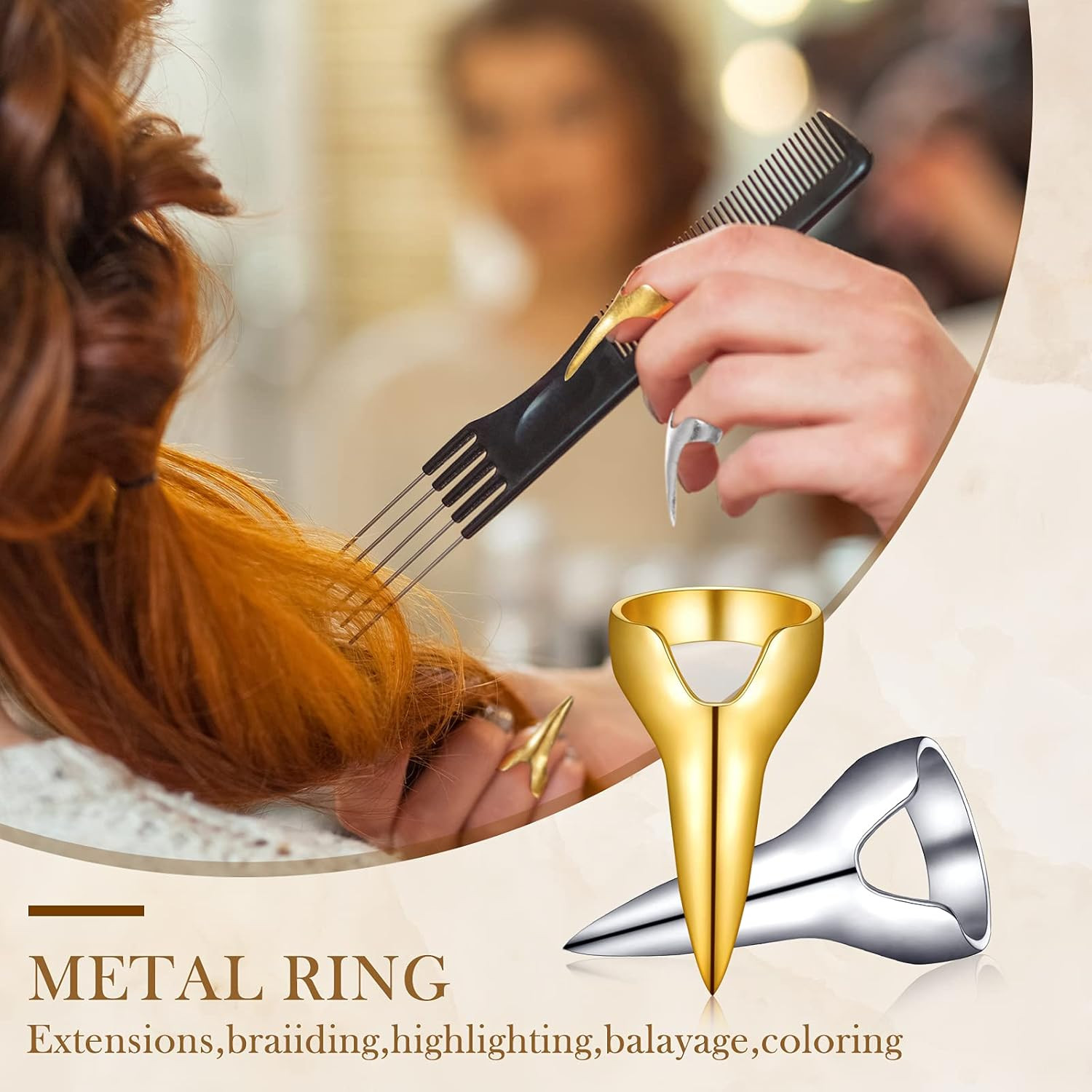 6 Pieces Metal Hair Parting & Sectioning Rings Stitch Braid Tool Finger Retro…