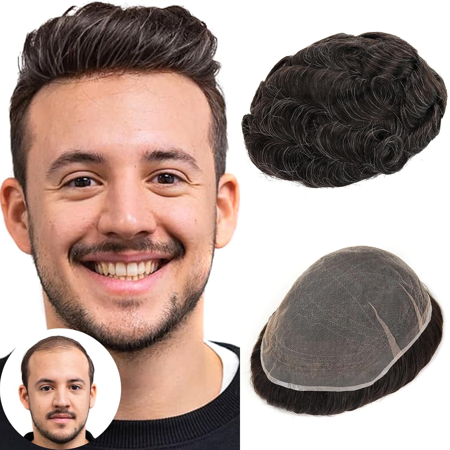 Skin-like HD Full Lace Toupee Hair for Men 8x10in #1B20 Natural Black + 20% Grey