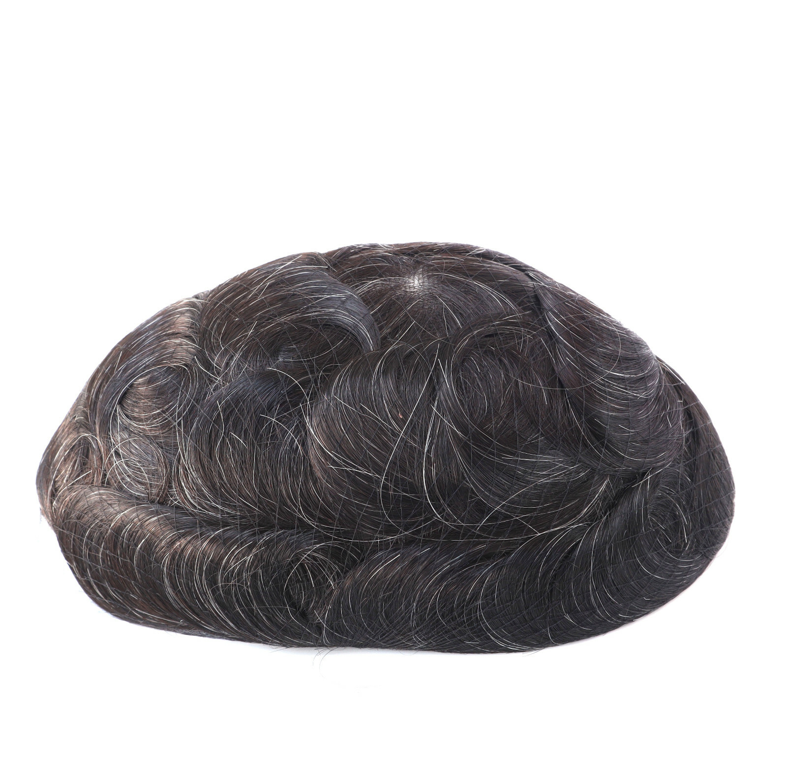 Mens Super Thin Skin V-loop Natural Human Hair Replacement System Toupee #1B10