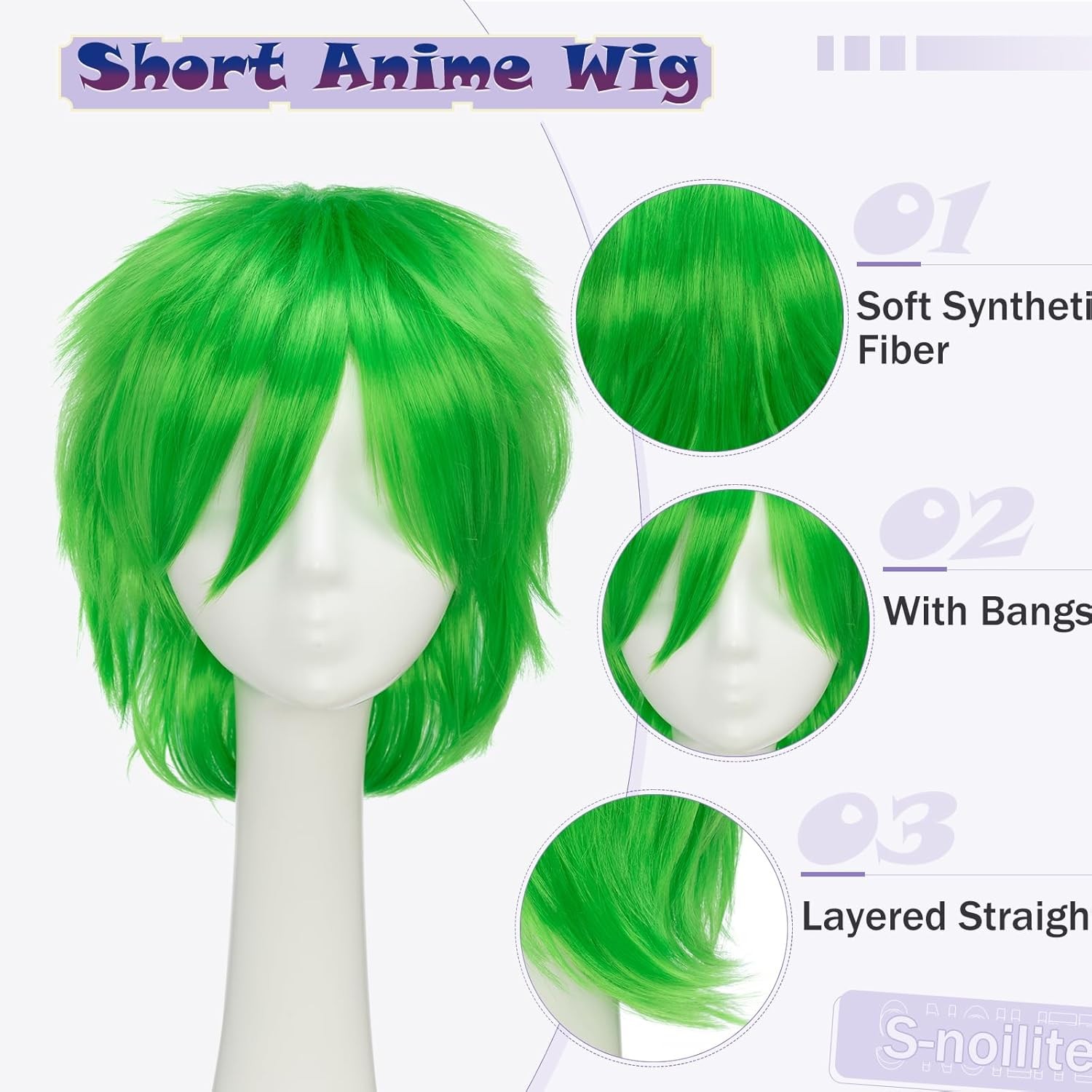 Unisex Short Green Wig Women Men’s Short Layered Fluffy Spiky Wigs with Bangs