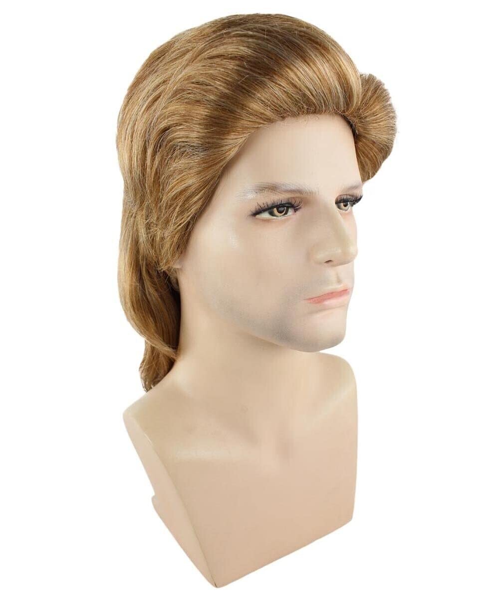 Adult Men’s 80’s Mullet Wig Brown , Premium Breathable Capless Cap, HM-247A