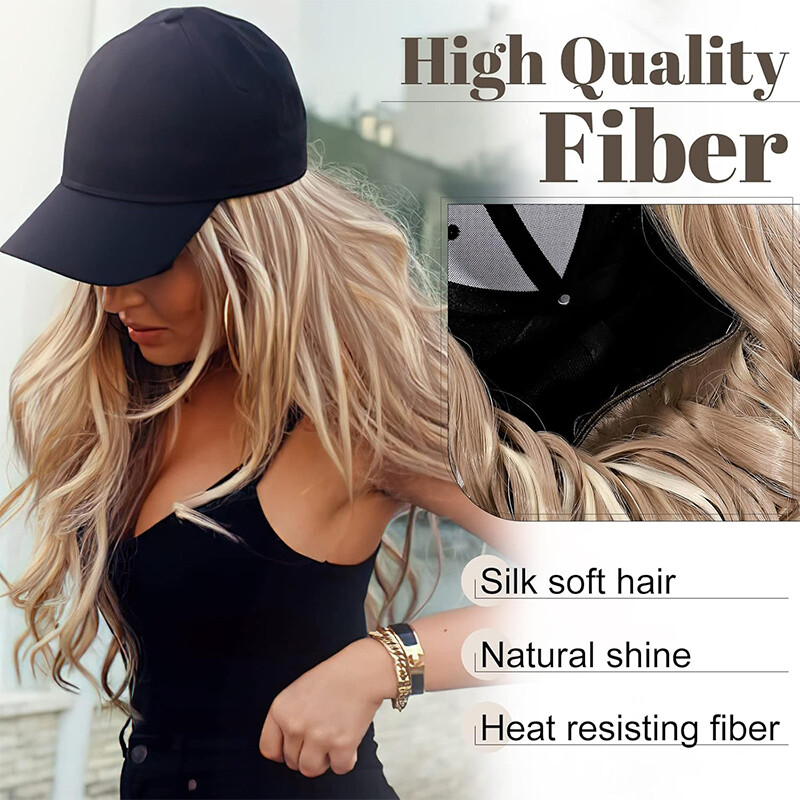 Cap With Hair Extensions Long Baseball Hat Curly Hairpiece Natural as Human Wavy