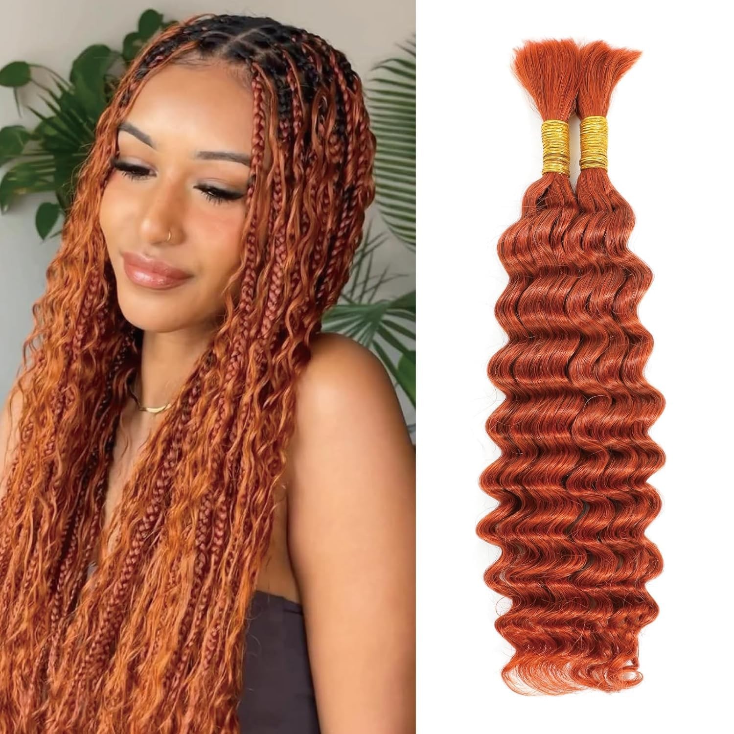 Xddnamei Ginger Orange 350 Deep Water Wave Bulk Human Braiding Hair 2 Bundles