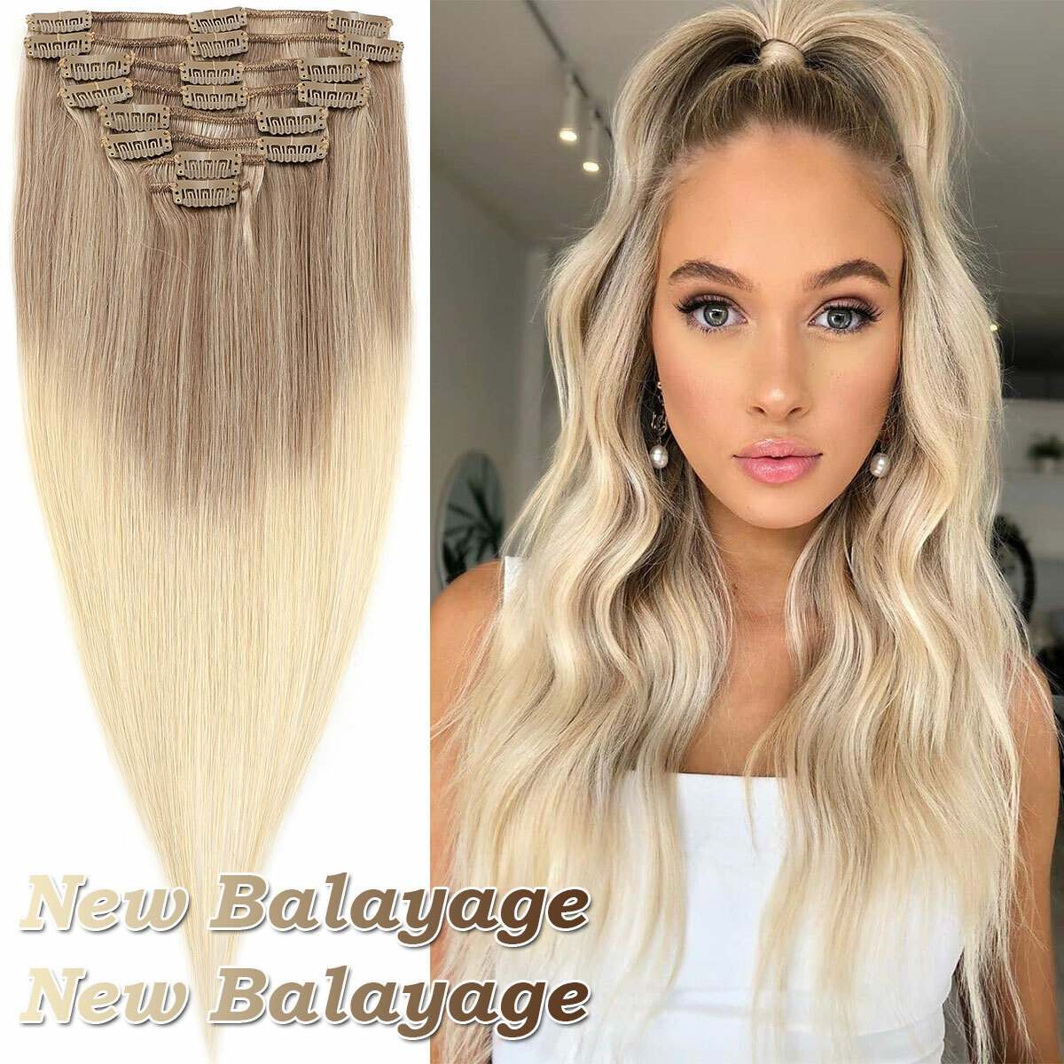 CLEARANCE Clip In 100% Real Human Remy Hair Extensions Full Head Weft Highlight
