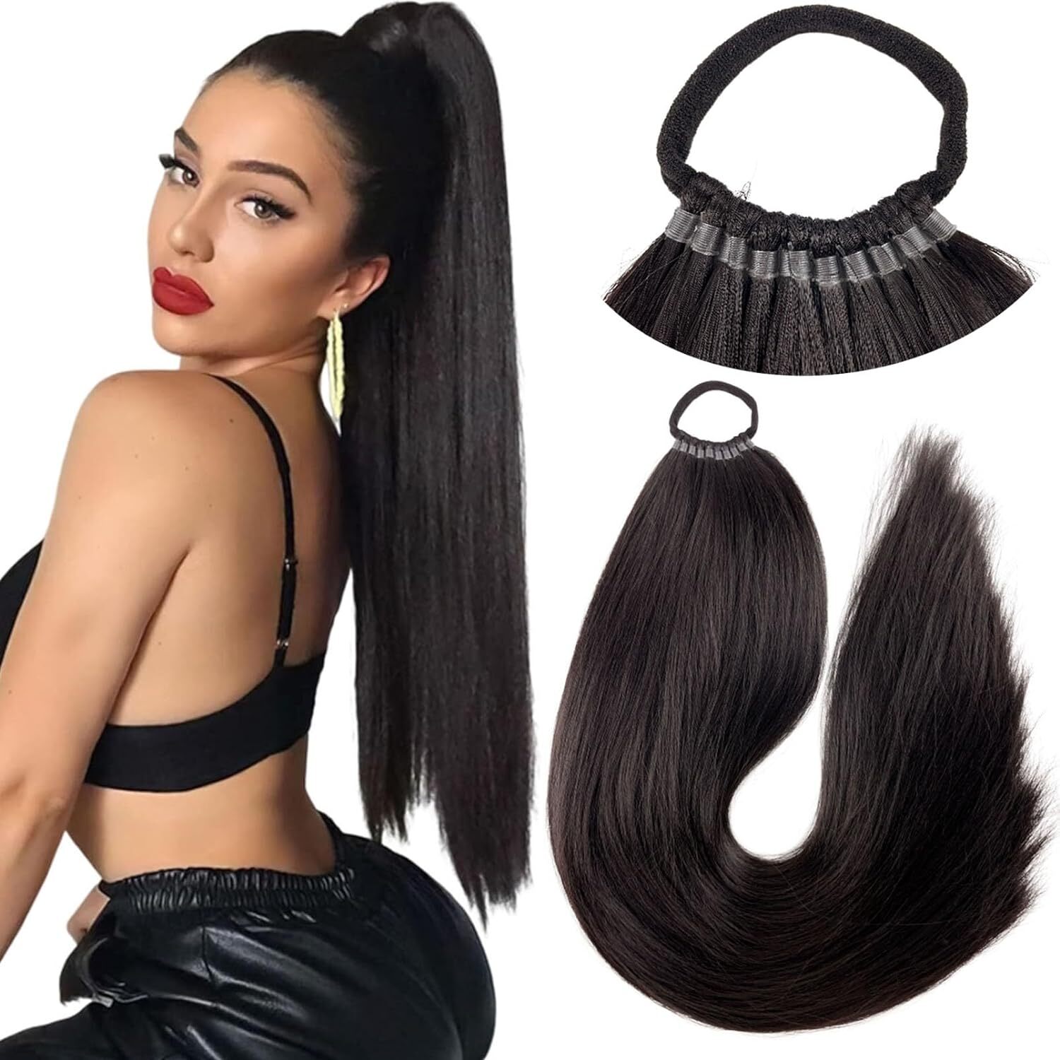 Ponytail Extension Warp Around Pony Tail with Hair Tie 24inch Long Synthetic
