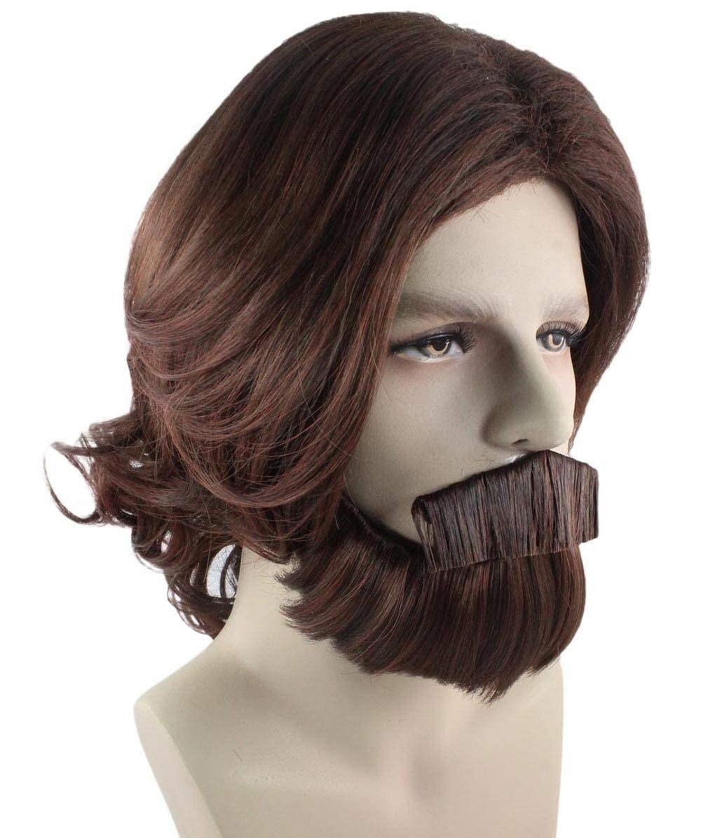 Brown Curly Wavy Men’s Wig & Beard Set | Cosplay Halloween Wig HM-466A