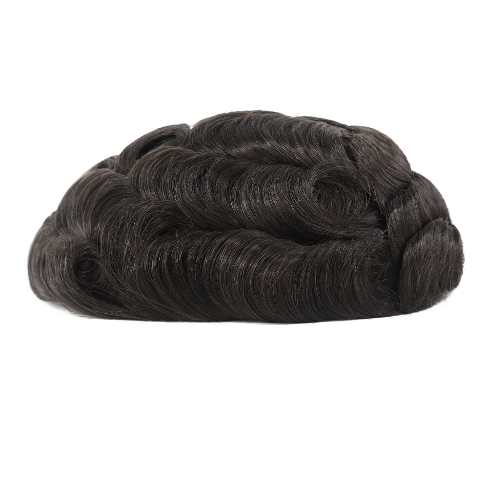 Mens Toupee Hair Replacement System Fine Mono Human Dark Brown Hair Pieces #2