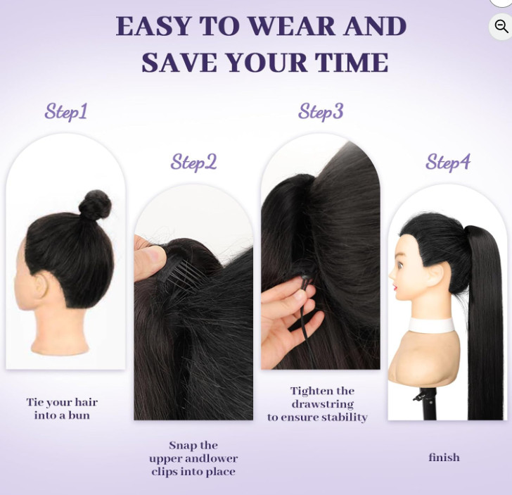 26″ Long Drawstring Ponytail Extension Yaky Synthetic Hairpiece 1B Burgundy
