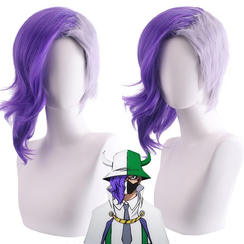 Anime Page One Two Tone Purple Short Wavy Wig Heat Resistant Synthetic Cosplay