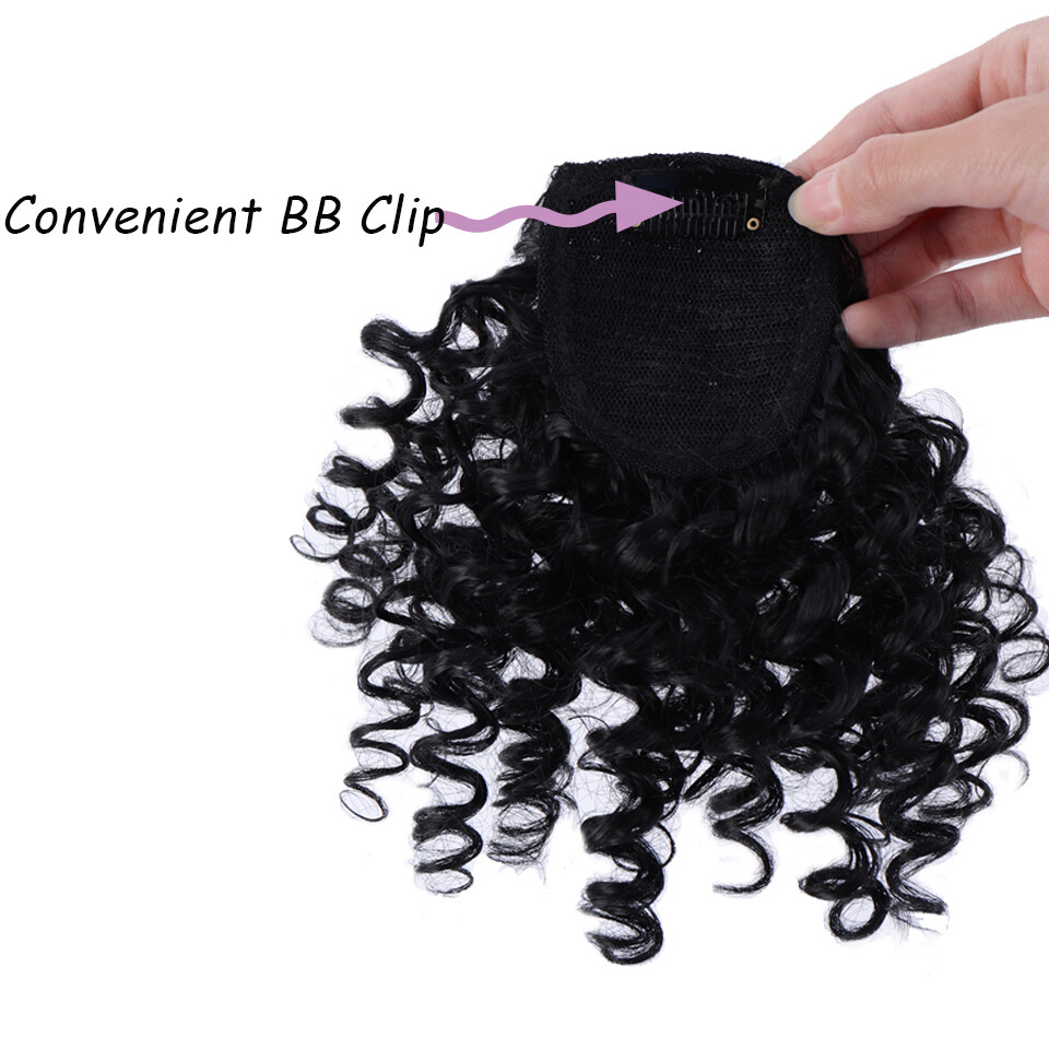 Clips on Jerry Curly Hair Bangs Clip in 100% Human Hair Front Bangs For Women