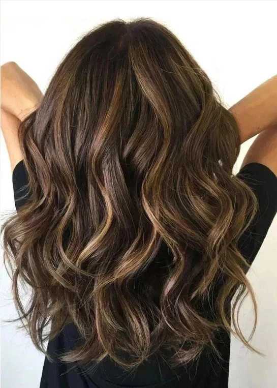 Real Human Hair New Fashion Women’s Layered Long Dark Brown Wavy Full Wigs 20 In
