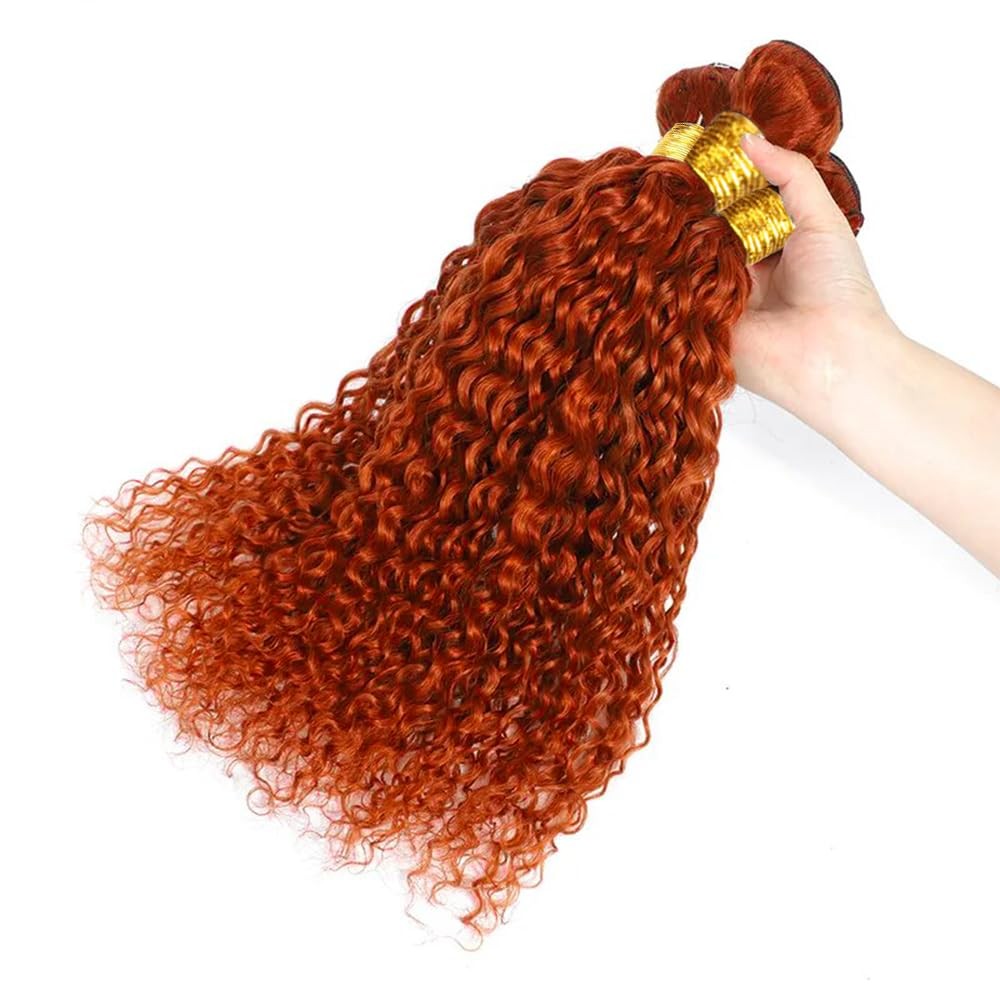 Fridnae 14 16 18 Inch Orange Bundle Color 350 Curly Wave Human Hair Bundles 8A