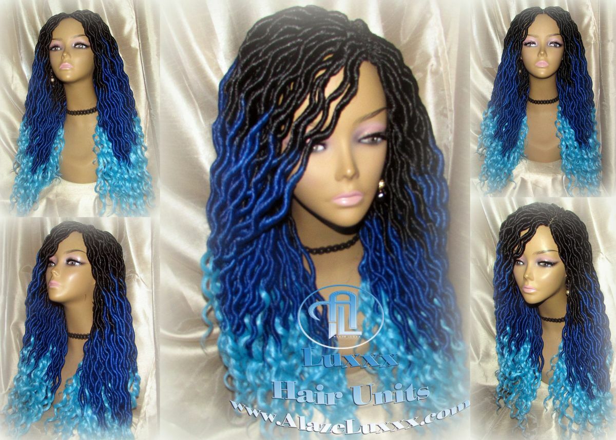 Goddess Locs Blue Ombre curly synthetic Mermaid Drag Queen Cosplay Wig Carnival